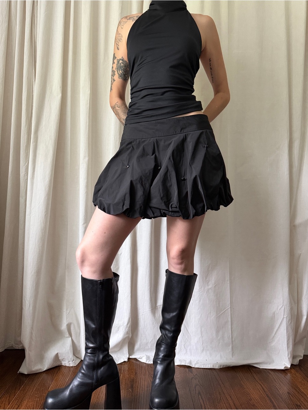 Bebe Black Bubble Hem Mini Skirt with Studs Women's Size Medium